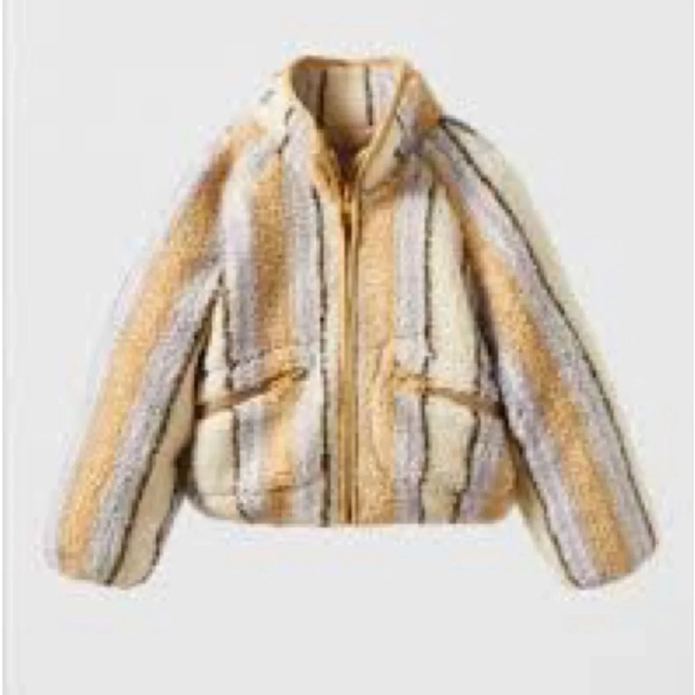 ZARA | striped sherpa zip jacket